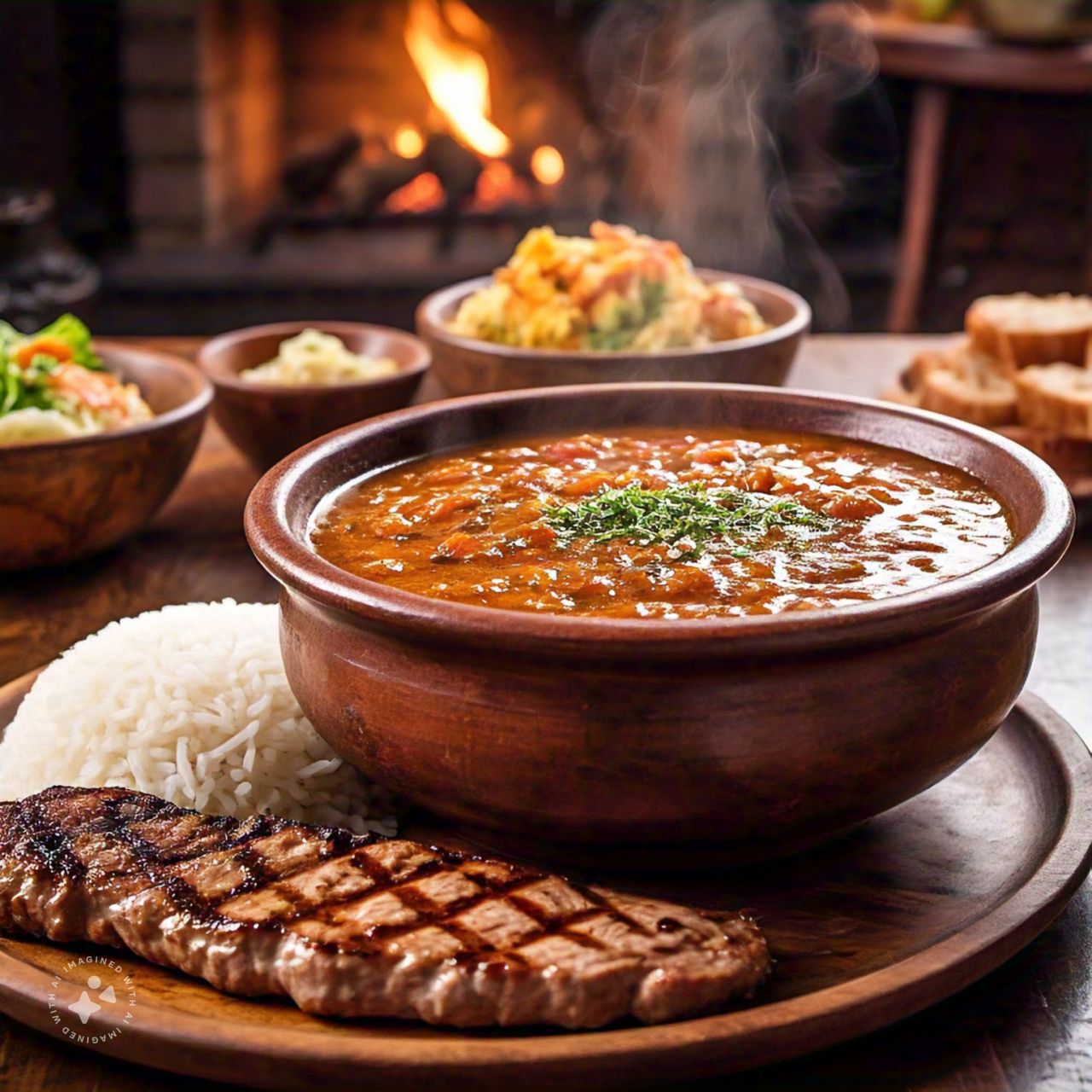 Steak, stew and Rice