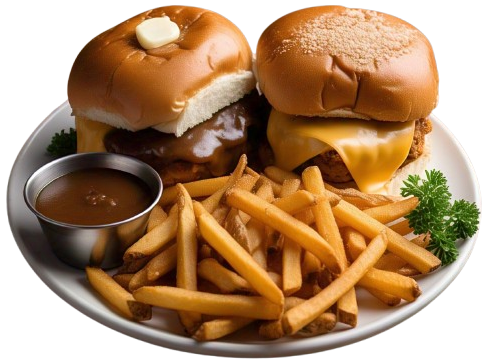 Buns, Cheese, French Fries, Gravy