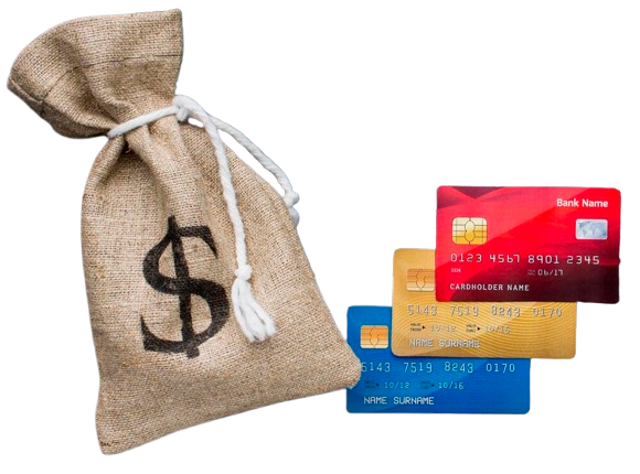 Credit card with a sack having a dollar sign