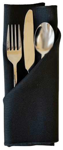Cutlery inside black napkin fold