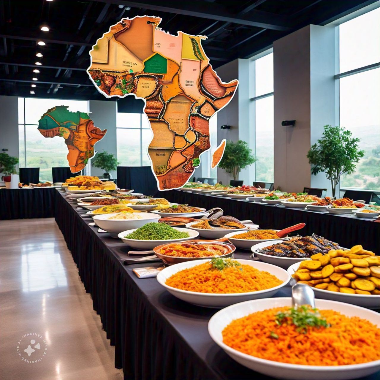 Continent of Africa hovering over a buffet