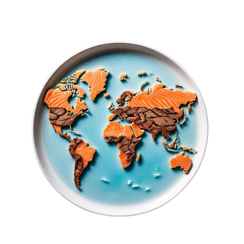 World Map made of salmon and steak