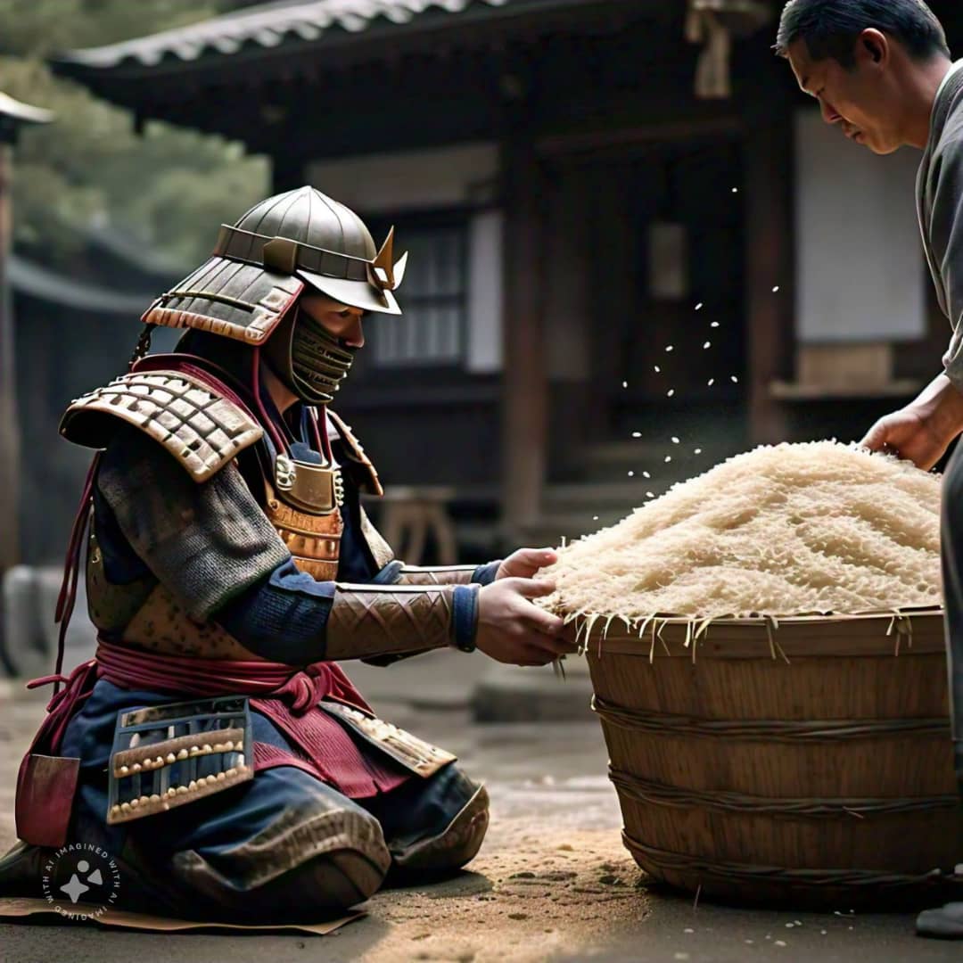 Japanese Samurai receiving rice